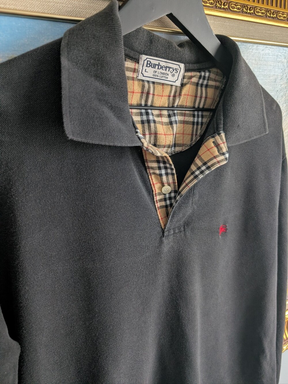 Vintage Burberry Grey Long-Sleeve Polo